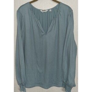Candace Cameron Bure Ribbed V-Neck Women Sz L Light turquoise